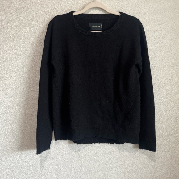 Zadig & Voltaire Cici Patch Cashmere Sweater Black Small Casual Relaxed Boho - Picture 1 of 10